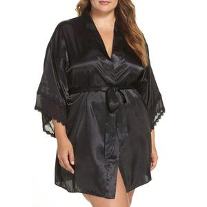 NWOT Black Satin Robe w/ Lace Detail - Plus Size!